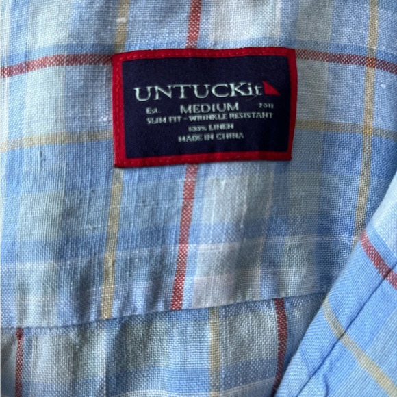 Men’s UNTUCKit 100% Linen Wrinkle Resistant Short Sleeve Button Up, Size Medium - Picture 4 of 6